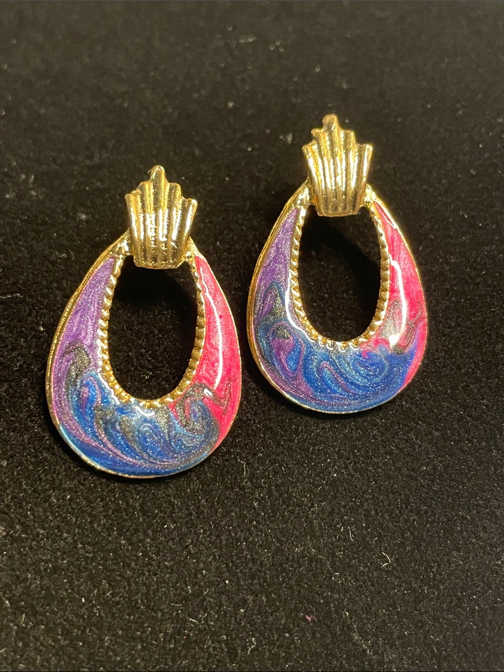 Gold-Tone Multicolor Wave Drop Earrings - Pink, Purple & Blue